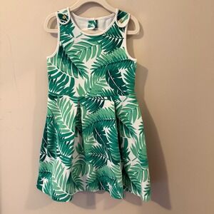 Janie and Jack Girls Green Palm Leaf‎ Print Dress Sleeveless Size 5